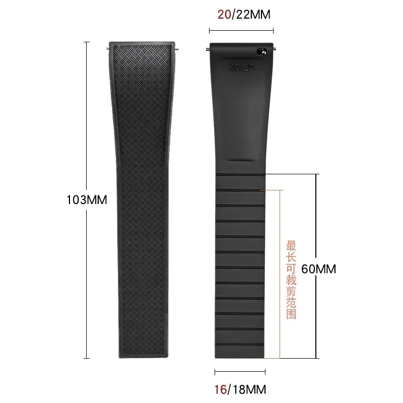FKM Strap for Omega Seiko Citizen 20mm 22mm Quick Release Fluoro Rubber Diving Watch Band Butterfly Buckle Bracelet Accessories