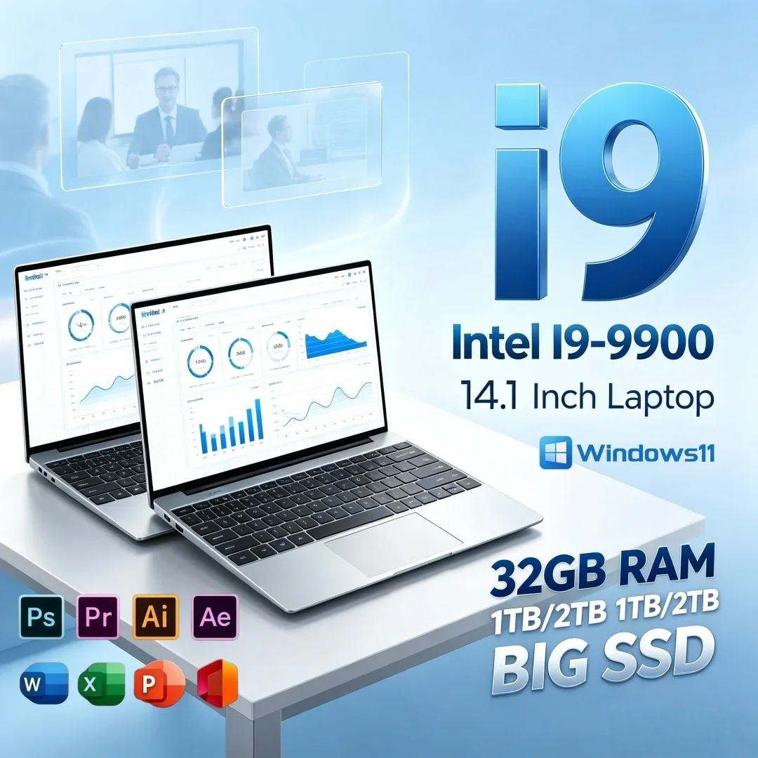 Daily Use Ultra Slim 14.1 Inch Laptop Intel I9-9900 32GB RAM 1TB 2TB SSD Original Windows 11 High Performance Portable PC