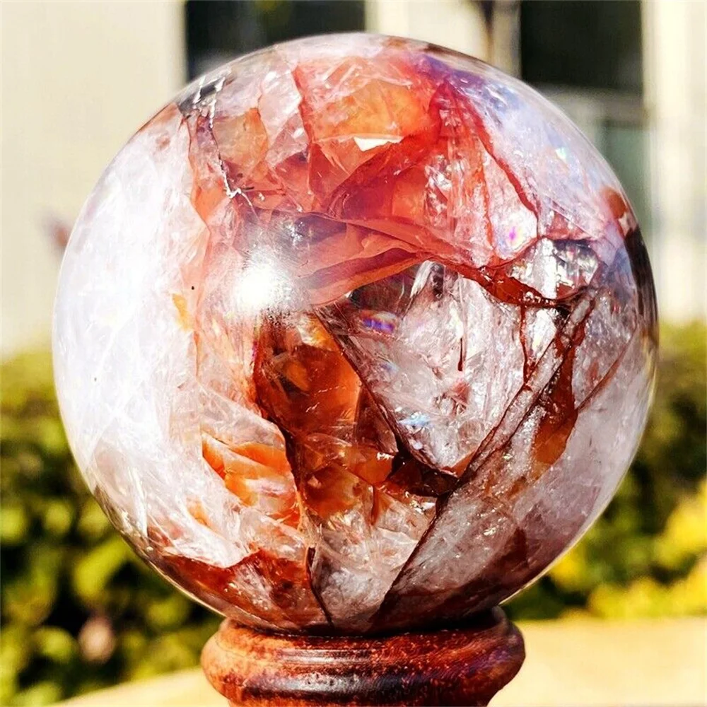 Natural Red Glue Flower Ball Quartz Crystal Mineral Specimen Home Office Decoration Energy Meditation Gem Reiki Spiritual Healin