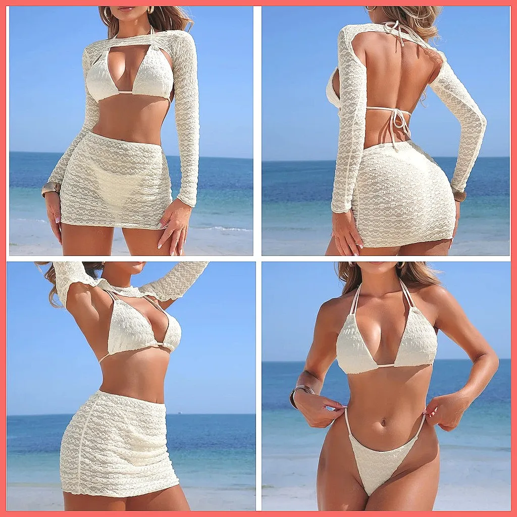 

4Pcs Brazilian Bikini Set for Women, Sexy Swimwear Push Up Bathing Suits Beach Pool Party