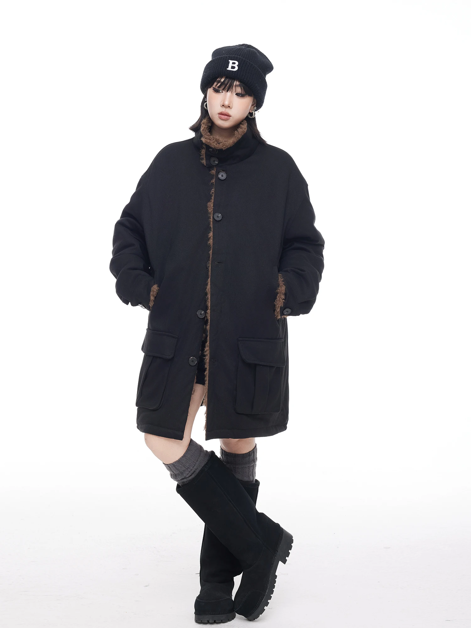 

Длинная теплая верхняя одежда в американском стиле в стиле ретро, женское зимнее новое пальто, свободное теплое хлопковое пальто с полиэстеровым наполнителем