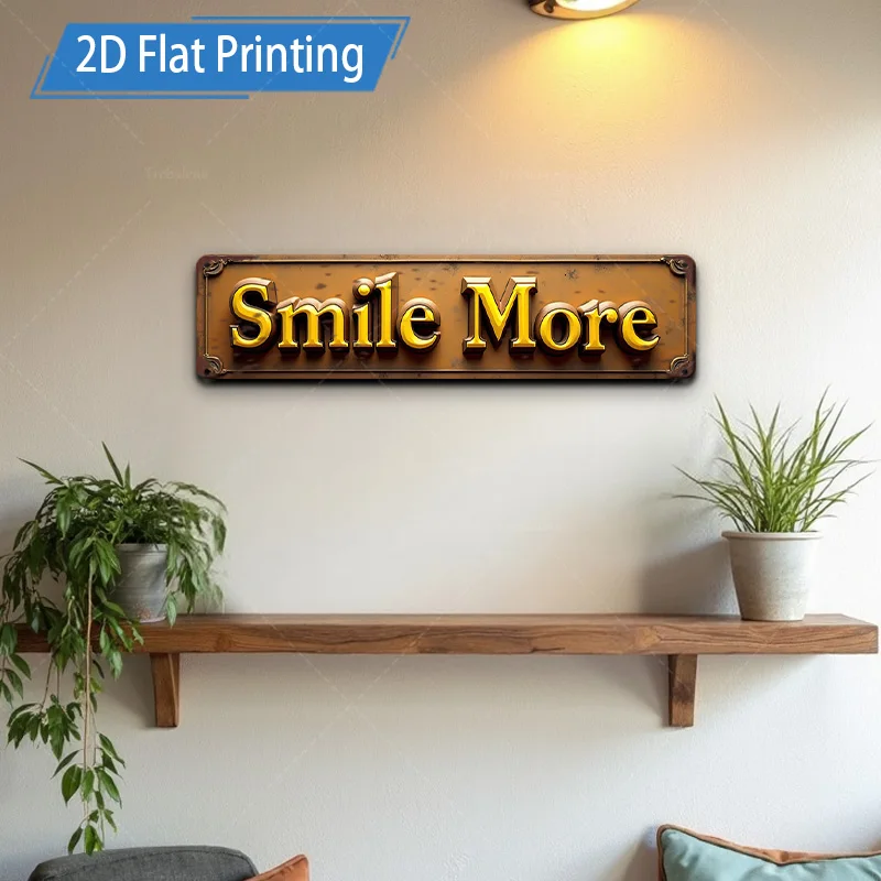 [2D FLAT] قطعة واحدة من لافتة معدنية، لافتة معدنية عتيقة مقاس 4 × 16 بوصة "Smile More" لوحة فنية جدارية لديكور المنزل
