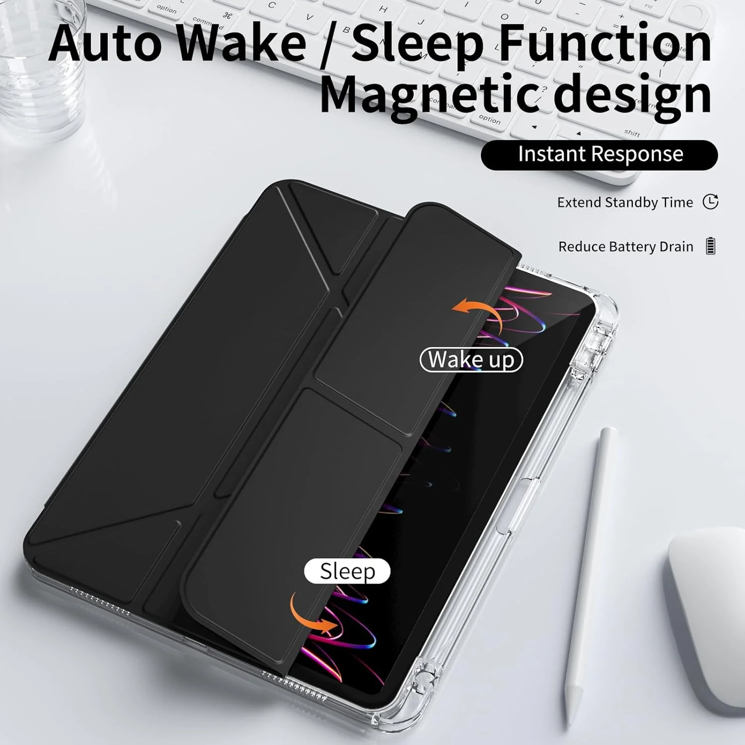 Y Shaped Case for iPad Mini/Air/Pro 8.3 9.7 10.210.9 11.0 12.9 13.0, Y-Shaped Stand Case with Pencil Holder, Auto Wake Sleep