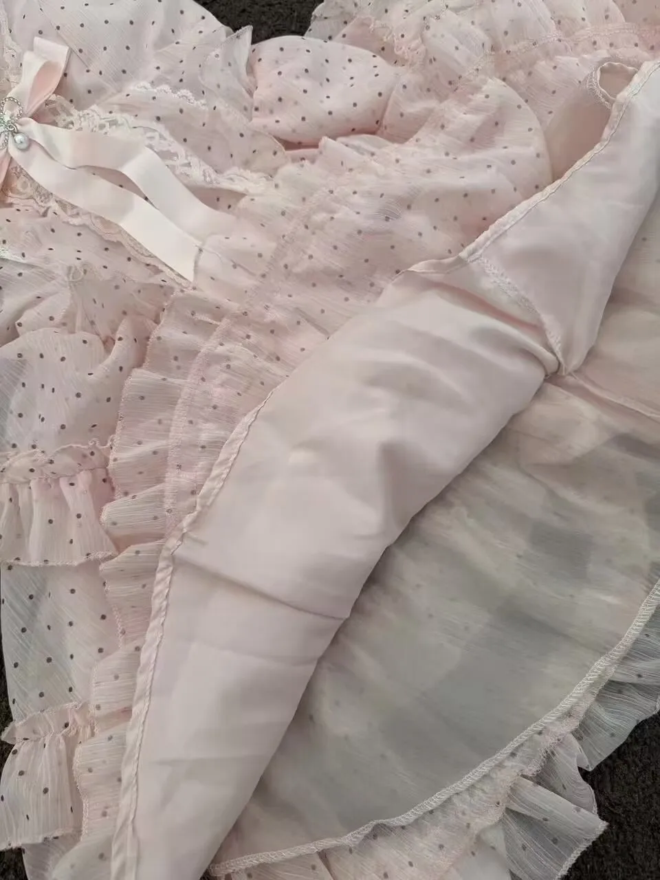 Gaun Musim Panas Fashion Korea Gaun Merah Muda Y2K Manis Gaun Mini Desain Polkadot Pita Lolita Wanita Pakaian Chic Wanita