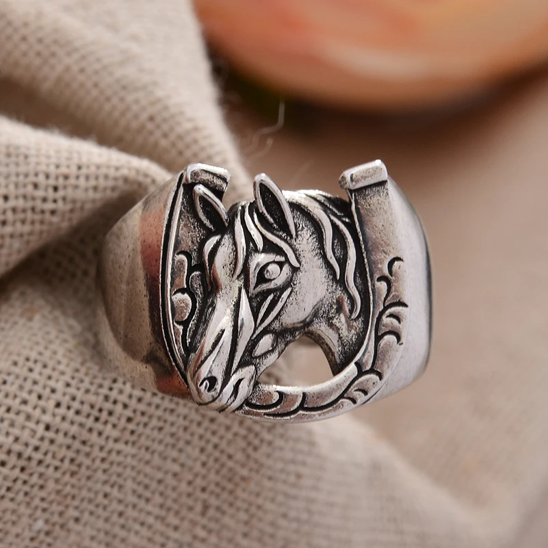 New Design Vintage Horseshoe & Horsehead Thai Silver Unisex Party Rings Original Jewelry For Women Men Gifts