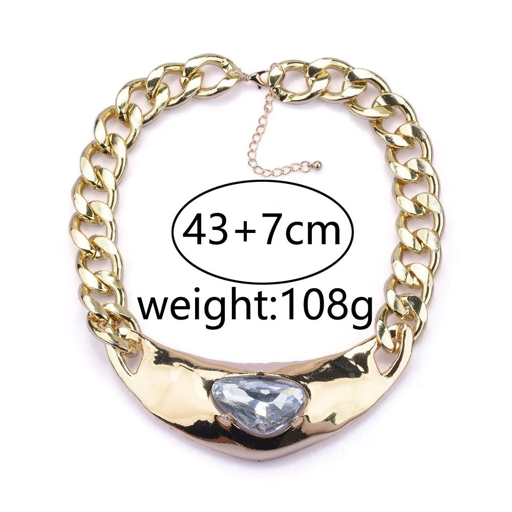 2024 New ZA Golden Maxi Metal Wide Chains Links Choker Necklace Women Statement Large Collar Punk Necklace With Crystal Jewelry