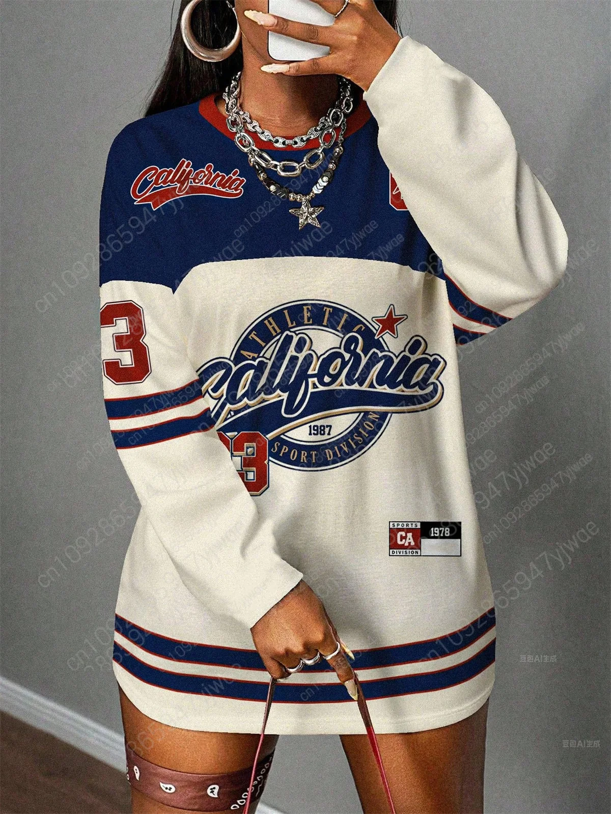 كاليفورنيا رقم 23 نمط الرسالة الأمريكية زي بيسبول ملابس رياضية فضفاضة الخريف والشتاء المرأة الجديدة بأكمام طويلة تي شيرت
