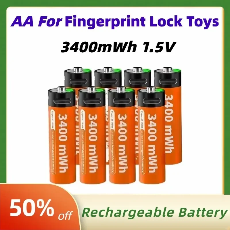 High Capacity 3400mWh 1.5V AA USB Rechargeable Lithium-ion Batteries Suitable for Fingerprint Lock Toys Replaceable Battery