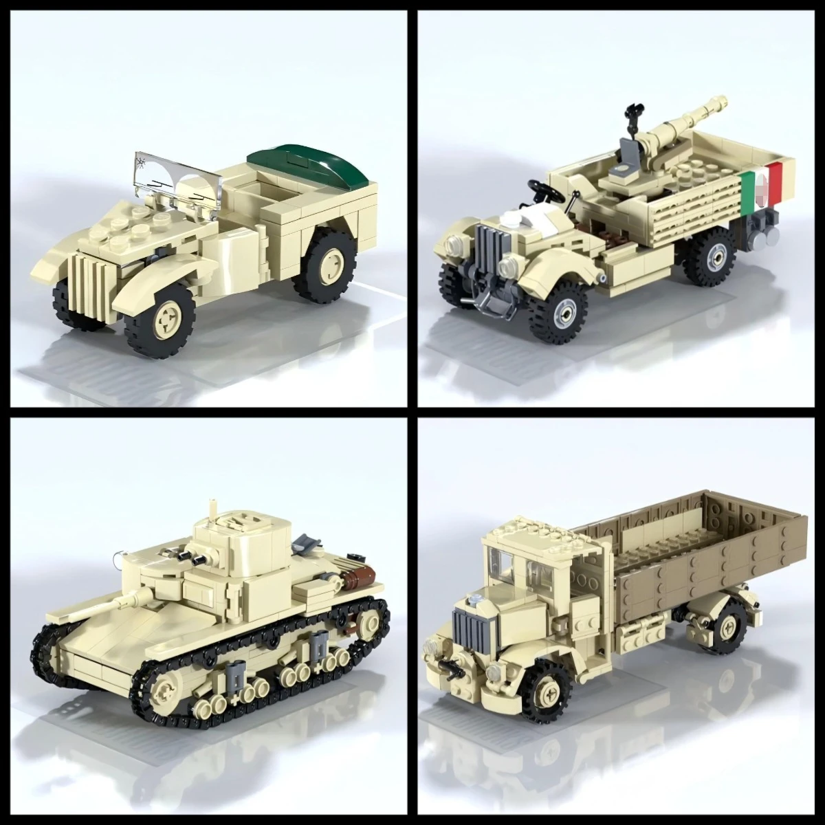 

MOC Военная серия, итальянский M11-39, средний танк, строительный блок, внедорожный командный автомобиль, автоматическая пушка, модель грузовика, игрушка для мальчика «сделай сам»