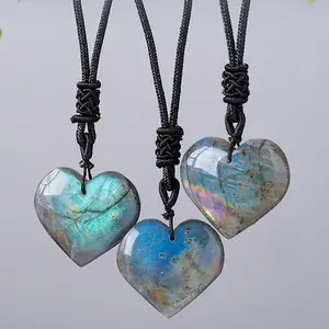 Natural crystal elongated stone love offers original stone handle piece blue moonlight ocean Heart Pendant study living room decoration