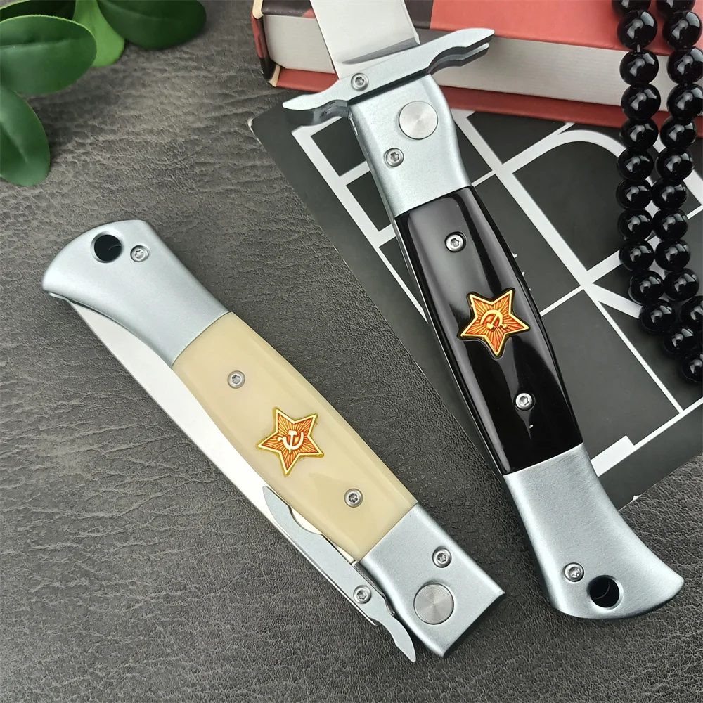 Russian Finka NKVD Tactical AU.TO Folding Pocket Knife X12M Blade Aviation Aluminum Inlaid Resin Handle Hunting Knives EDC Tool