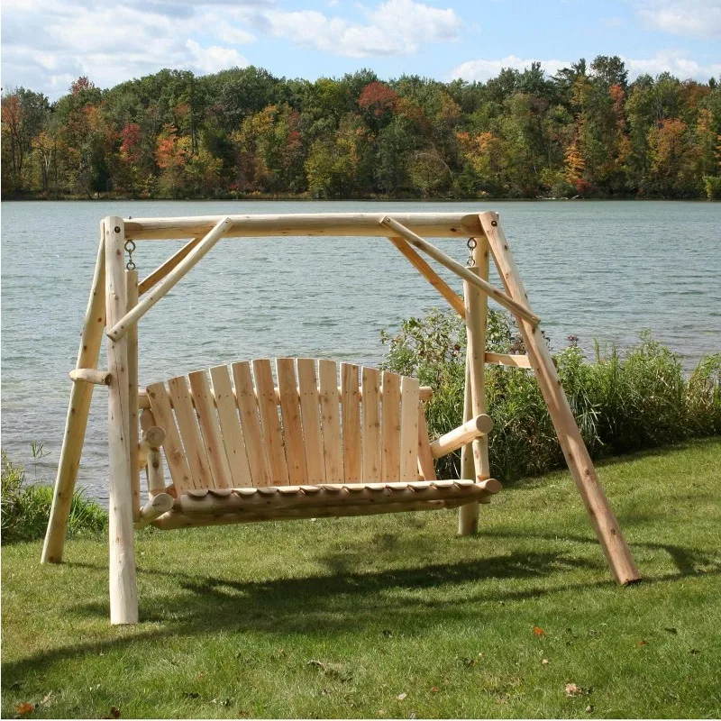 Cedar Log Outdoor Yard Swing, 5-Feet， Outdoor Furniture