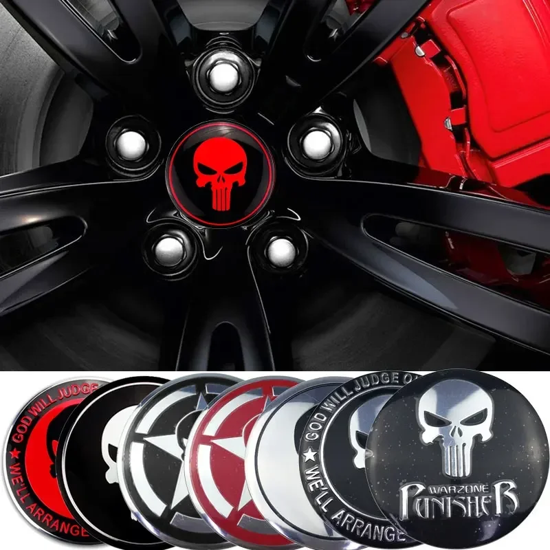 56mm Punisher pusat roda mobil topi Hub mobil lencana Emblem Logo tutup tengah roda Label aksesoris stiker roda mobil