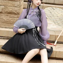 High Quality New Chinese Syle Improved Hanfu Elements Long Sleeve Top Halter Skirt Dress Set Elegant Qipao Women Lolita jk Dress