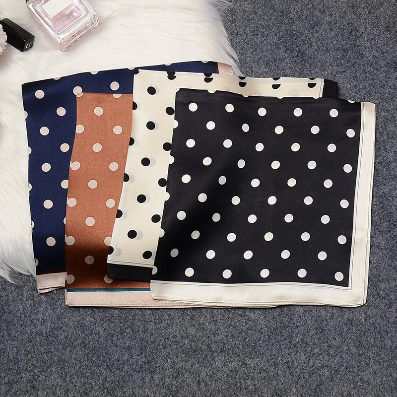 

Fashion Polka Dot Printed Silk Scarf for Women High-End Gift 100% Real Sillk 53cm Square Neckerchief Hijab Kerchief Bandana