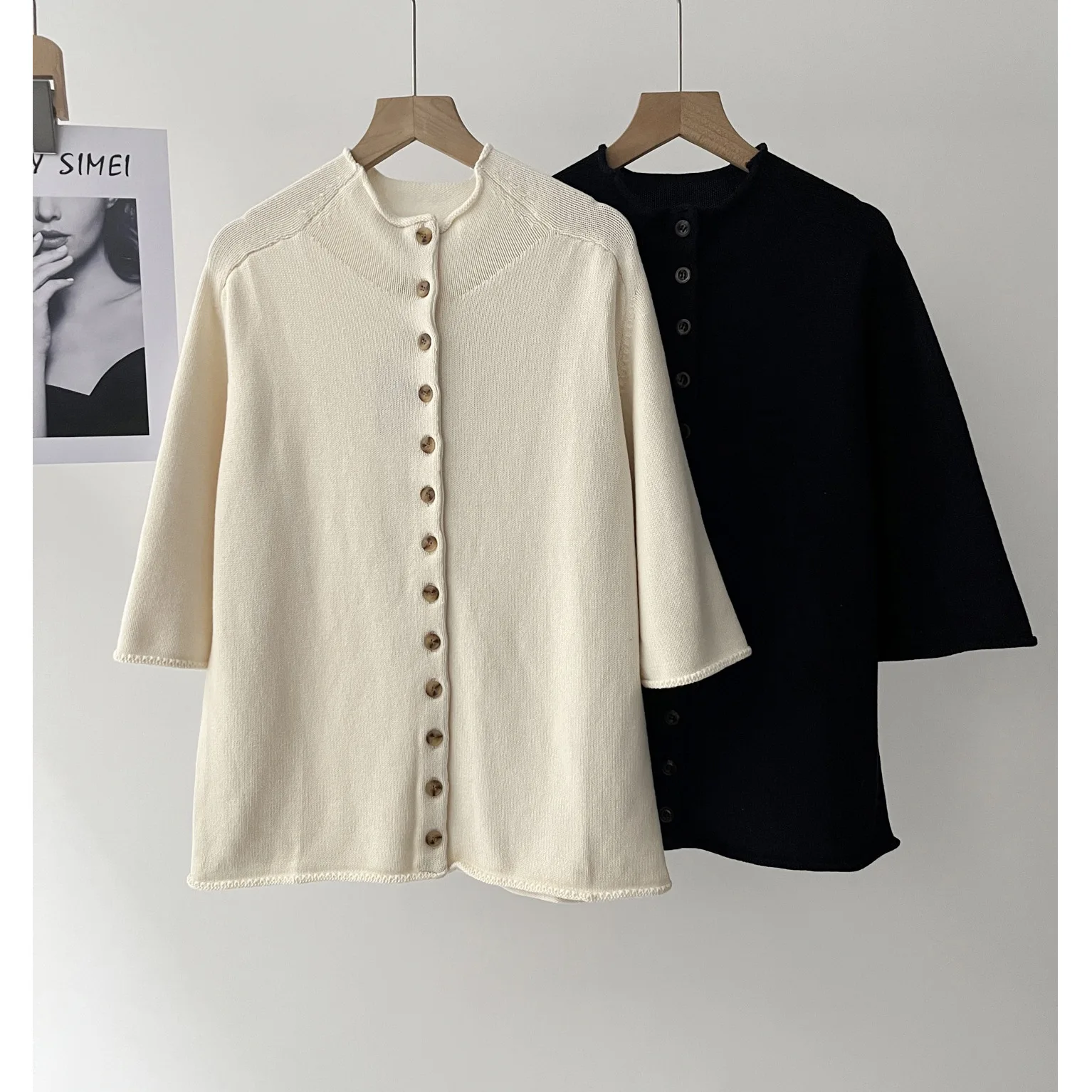 

Женский простой повседневный хлопковый удобный вязаный кардиган с рукавом средней длины, весна 16a-2676