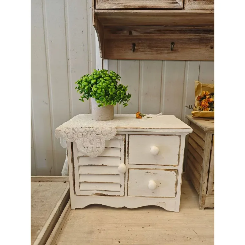Solid wood mini desktop retro and old multi-drawer storage cabinet home small chest cabinet