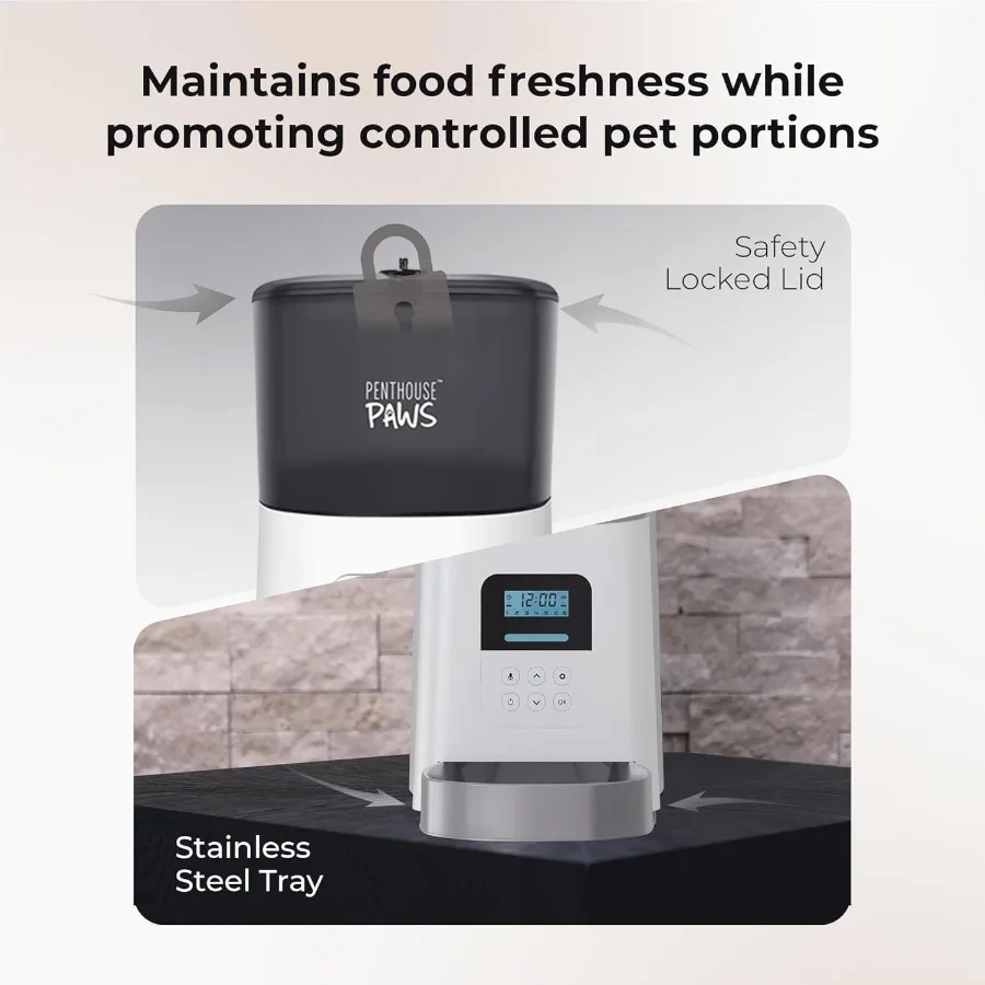 وحدة تغذية أوتوماتيكية للقطط بسعة 6 لتر لتوزيع أغذية الكلاب الجافة وشاشة LCD لمراقبة الوجبات والتخزين المحكم #5