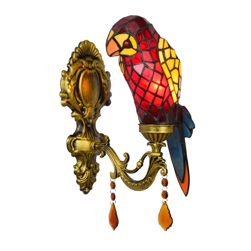 

Tiffany retro bathroom mirror headlamp pastoral crystal bedside wall lamp aisle parrot balcony wall lamp