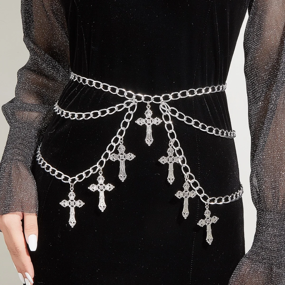 MW3202waist chain alloy hollow out cross pendant con decorazione in vita a catena in vita con catena oscillante laterale ondulata