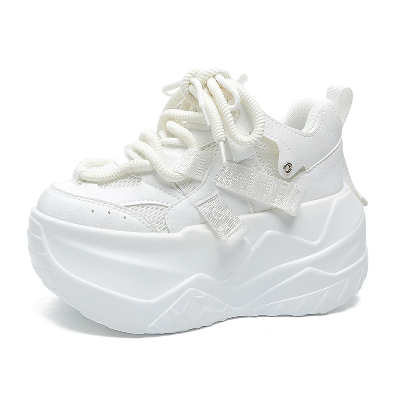 9CM Hohe Plateau-Sneaker für Damen, Lässige Schnür-Sportschuhe, Neue Sommer Vulkanisierte Skateboard Weiße Schuhe, Damen Chaussures Femme