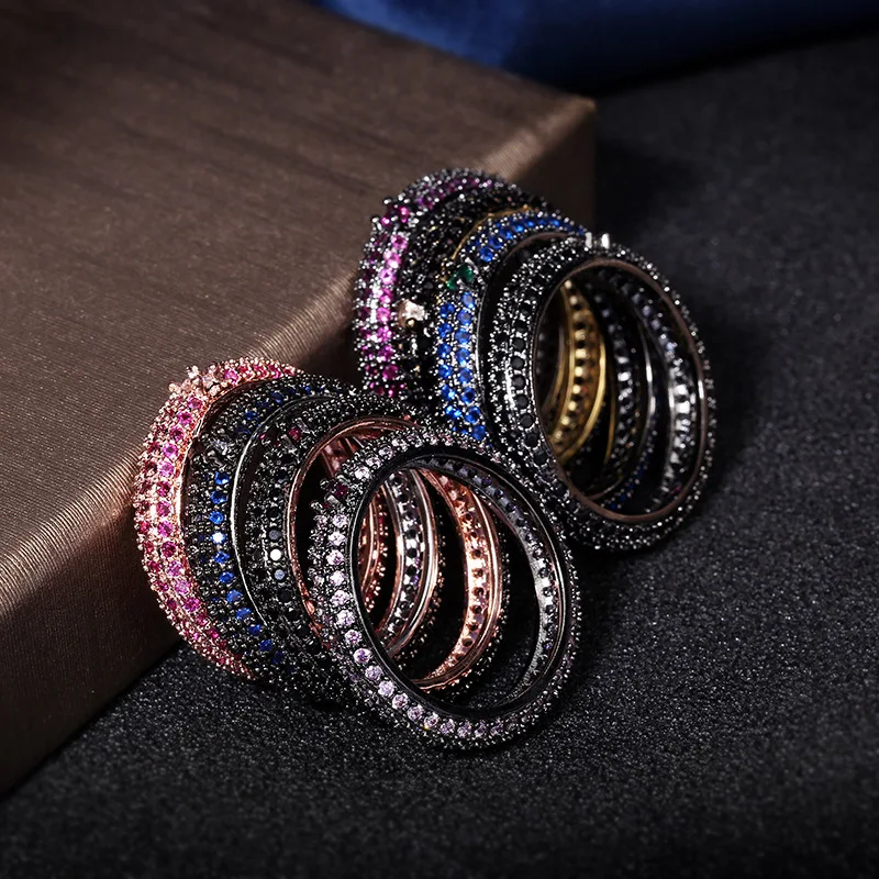 

Luxury Gorgeous Color Diamond Zircon 925 Silver Ring Black Zircon Line Simple Geometric Ring Birthday Gift Wedding Jewelry Ring