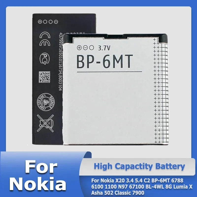 New BL-4C BL-5C BP-6MT Battery For Nokia X20 3.4 5.4 C2 BP-6MT 6788 6100 1100 N97 67100 BL-4WL 8G Lumia X Asha 502 Classic 7900