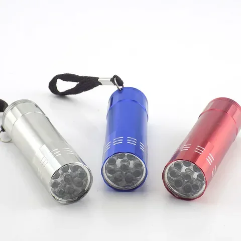 Mini Flashlight with AAA Battery, Portable Keychain Light, Small Pocket Torch, High Power Lamp for Camping, 9 LED