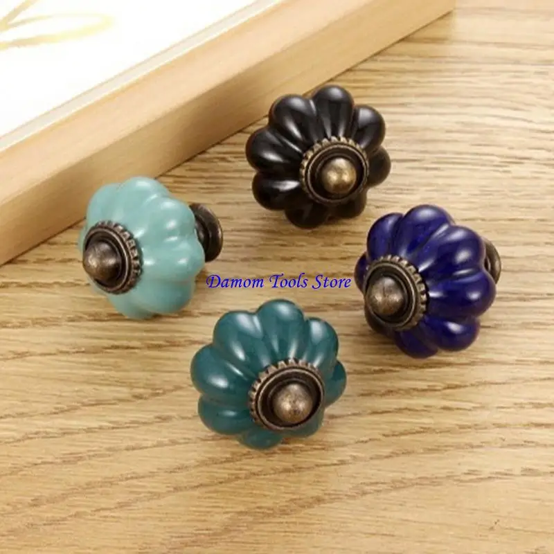 

57BE 6Pcs Drawer Pulls Ceramic Dressers Knob Cupboard Handle Modern Furniture Handle Pumpkin Bedside Cabinet Pull