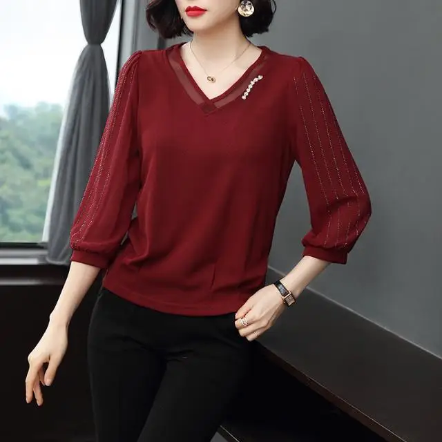 Mom's New Women's Western-style Noble Temperament Fashionable Base Shirt Middle-aged Zodiac Year Red Top