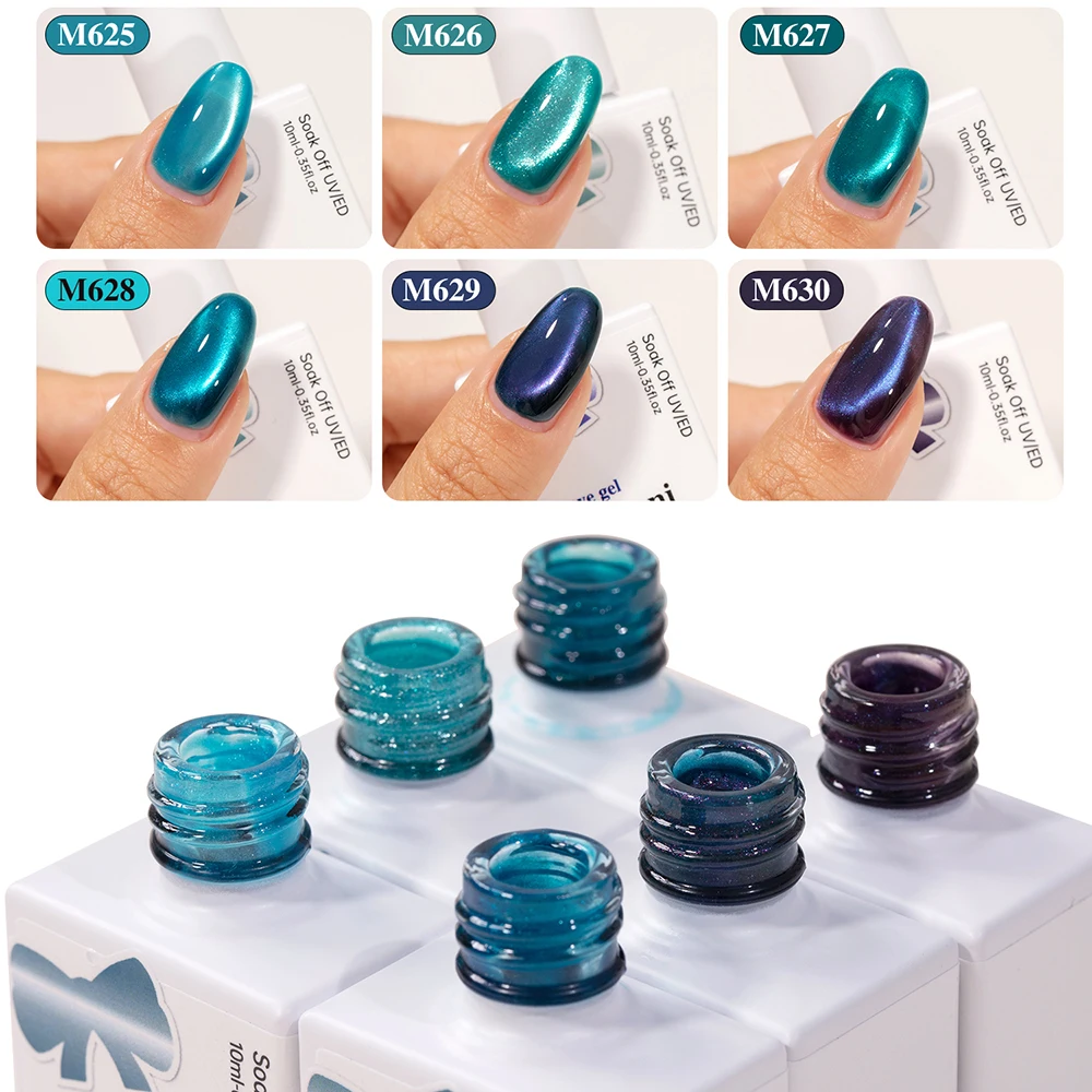Vendeeni 6 Farben/Set Cyanblauer Kristall-Katzenaugen-Gel-Nagellack UV-Härtender Glasperlen-Magnet-Katzenaugen-Gel-Lack mit Display – Detail 4