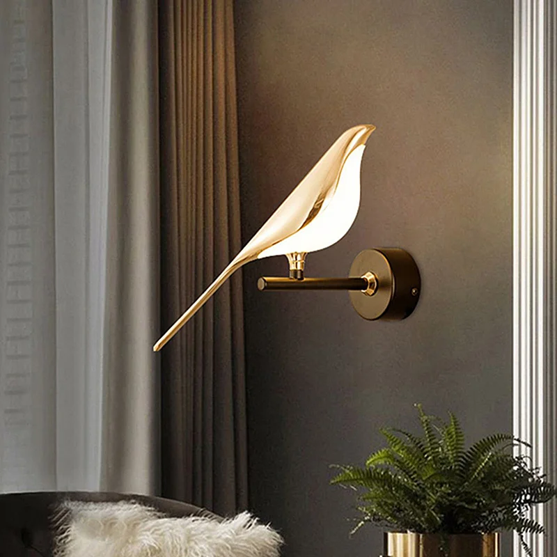 Modern Gold Magpie Bird Led Wall Lamp Living Bedroom Chandelier Background Decor Indoor Lighting Hanging Lamp Rotate Wall Sconce