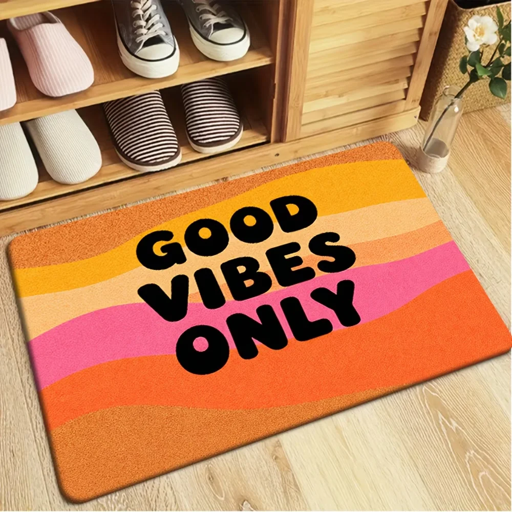 VIKAMA Ding Dong Leopard Rainbow Retro Wave Sun Bold Letter Art Flannel Door Mat Non Slip Entryway Bedroom Living Room Home Soft