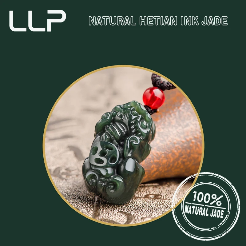 Natural Hotan Ink Jade Pixiu Pendant Necklace Charm Jade Jewelry Carved Amulet Fashion Accessories Gifts