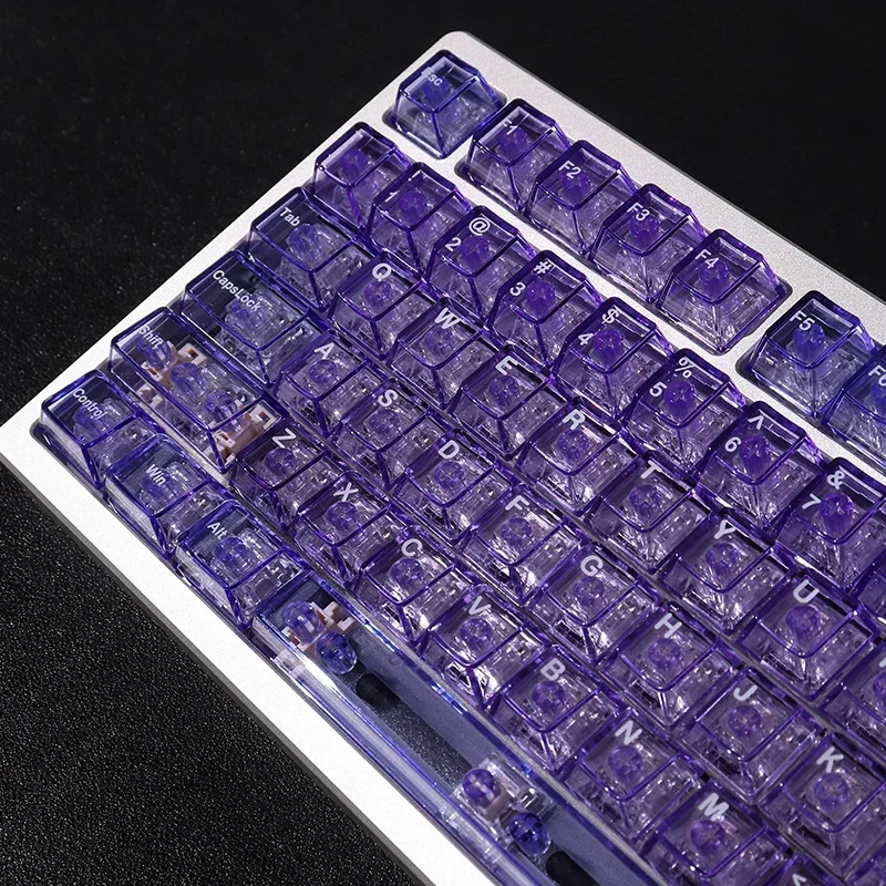 Purple Crystal Clear Keycaps Set, Perfil Cereja, Keycaps transparentes, UV Pad Print para Switches MX, Teclado Mecânico, 156 Chaves