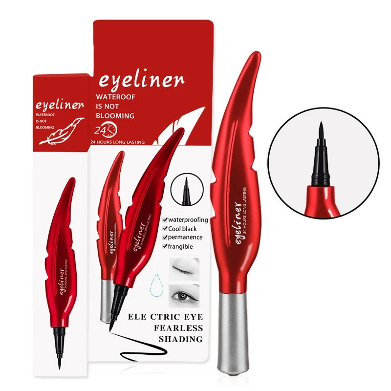 قلم تحديد العيون السائل الأسود ، تصميم على شكل ريشة ، يدوم طويلاً ، مقاوم للماء ، قلم تحديد العين ، مستحضرات تجميل العيون الجميلة