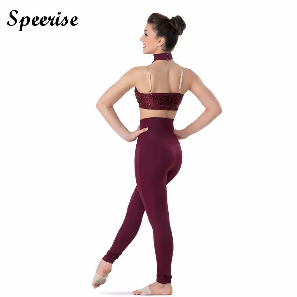 Speerise Ladies High Waisted Spandex Leggings Full Length Dance Pants Plus Size Waistband Elastic Waist Leggings