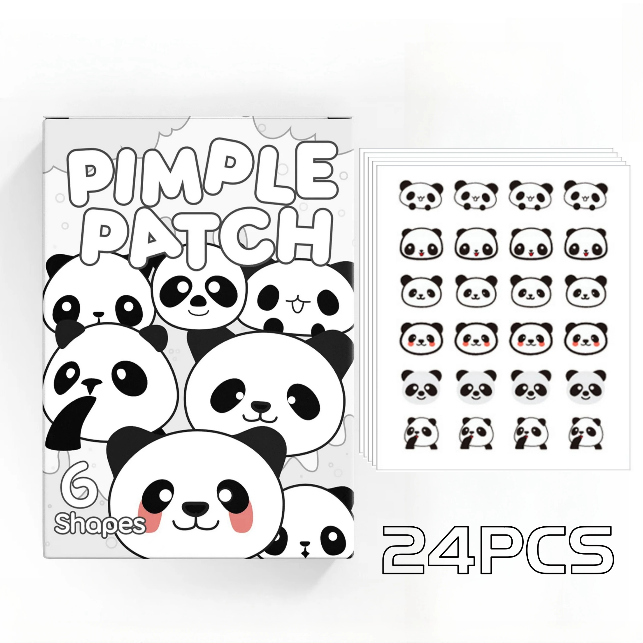 24PCS Cute Panda Pimple Patches for Face, 6 Cartoon Designs Blemish Cover Stickers, Facial Spot Patches