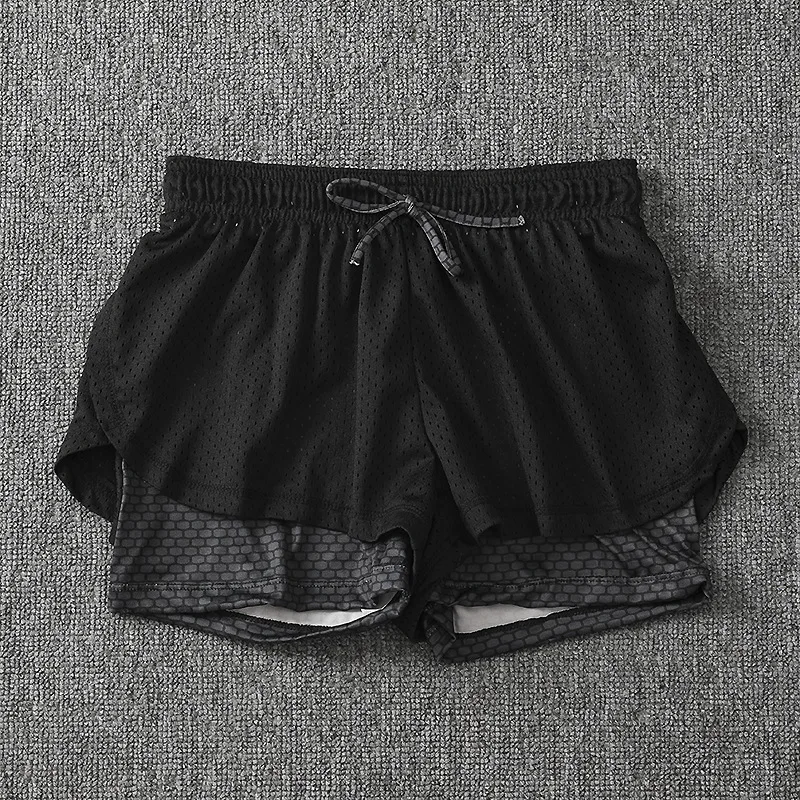 Pantalones cortos deportivos de verano para mujer, Shorts de YOGA finos de secado rápido, holgados, a prueba de luz, para Fitness, color negro, 2022