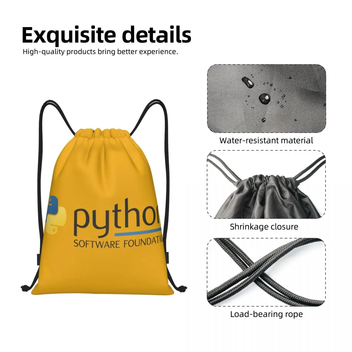 Python Programming Logo Drawstring Backpack Sports Gym Bag for Women Men Programmer Computer Developer Training Sackpack