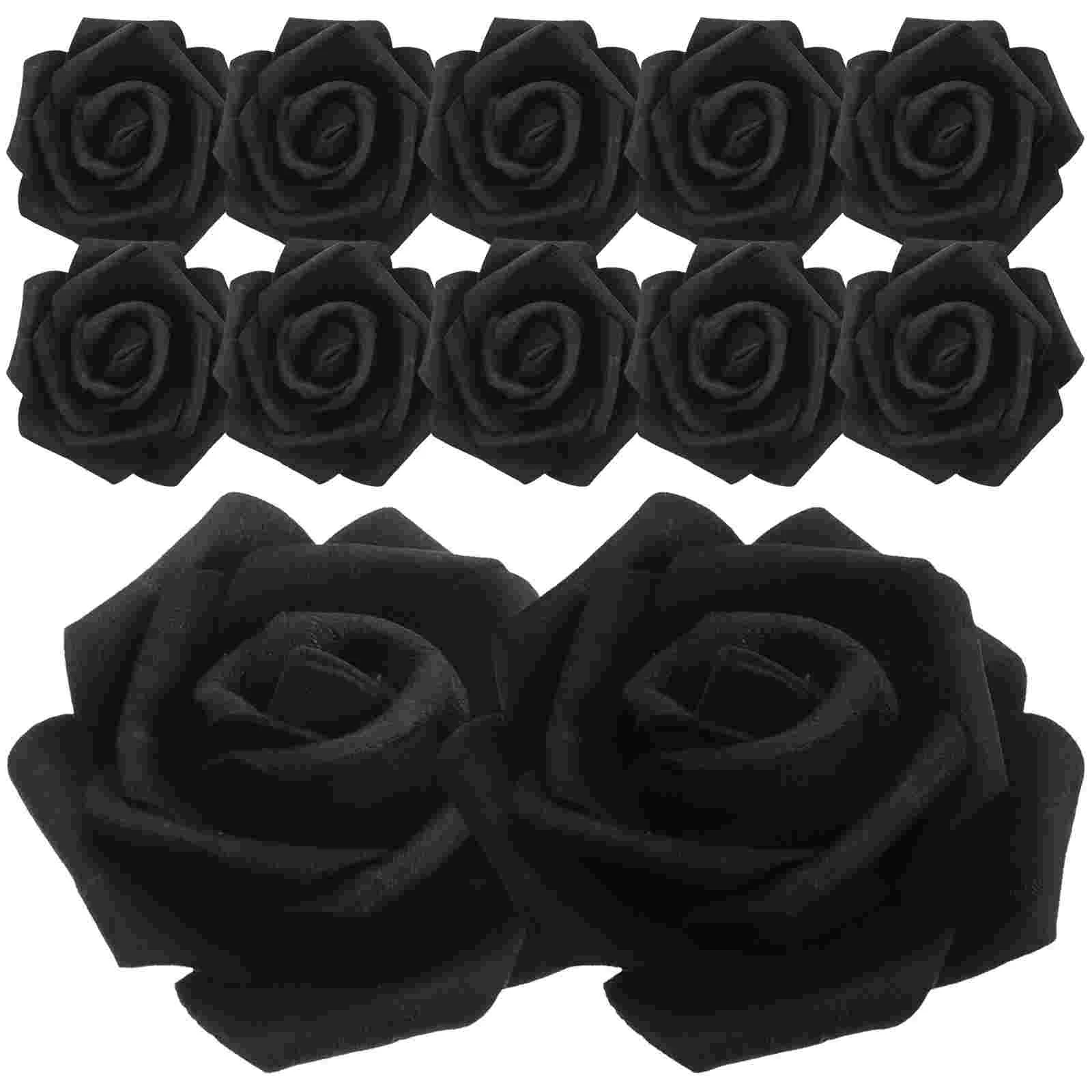 100 Pcs Decoration Artificial Rose Black Roses Flower Decorate Heads Fake Faux Bride