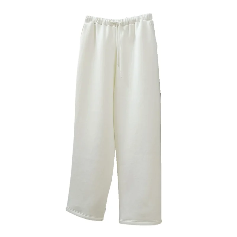 HanOrange 2026 Spring Simple Air Layer High Waist Wide Leg Pants Women Loose Comfortable Sports Trousers Female White/Snow Grey