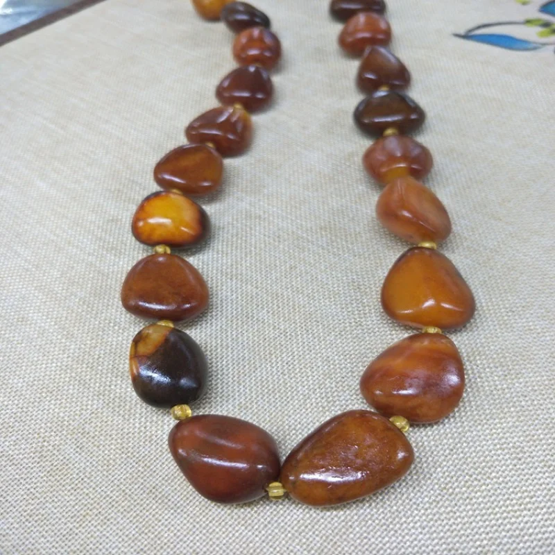 Natural Genuine Hetian Jade Burnt Color Rough Stone Necklace