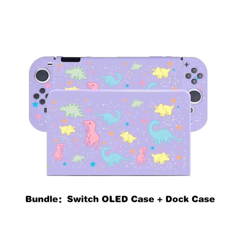 Kawaii bonito pastel roxo dinossauro funda nintendo switch oled caso acoplável escudo protetor tpu para controlador de interruptor joy-con