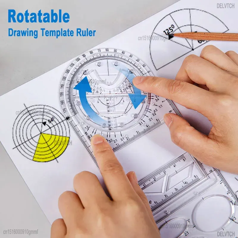 Multifunction Rotatable Fast Drawing Template Ruler Math Stereo Geometric Ellipse Circle For Art Design Drafting Measuring Tool
