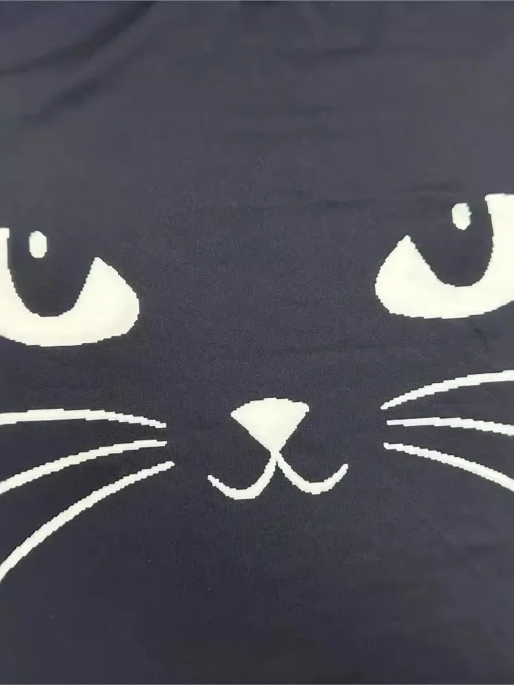 Spring Women Mid Length Sweatshirt Dress Soft Kitty Print Loose Round Neck Long Sleeve T-shirt Pocket Casual Loose Pullover Top