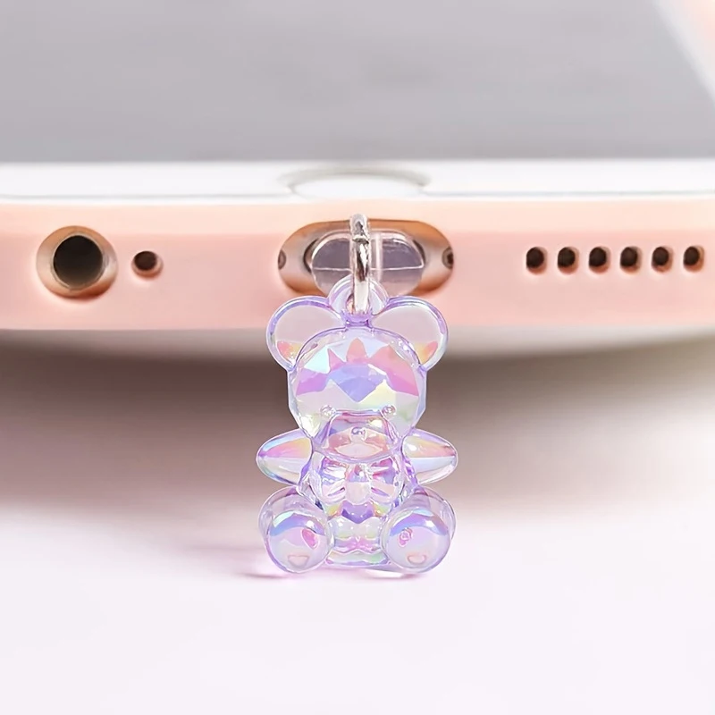 1pc Acrylic Cute Bear Phone Anti-Dust Plug For iPhone Xiaomi Huawei Type C Android Charging Port Protectors Dustplugs