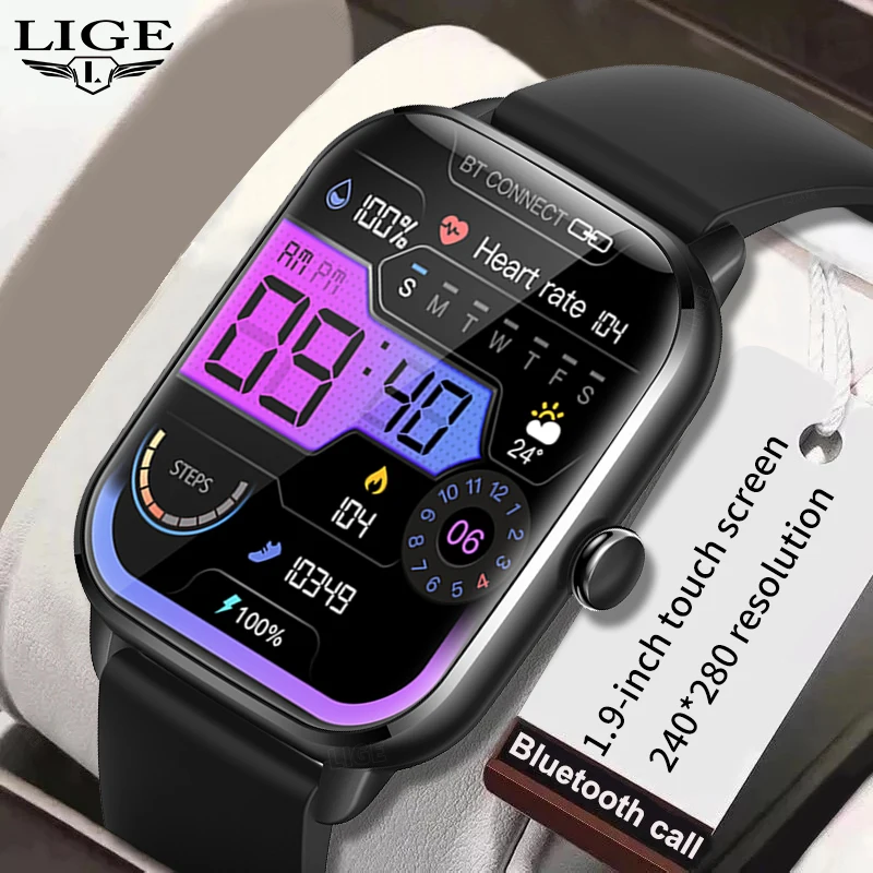 

LIGE Smartwatch Men 2023 Android iOS 1.9 Inches Full Touch HD Screen Wrist Watches Bluetooth Call Fitness Tracker Watch,Black