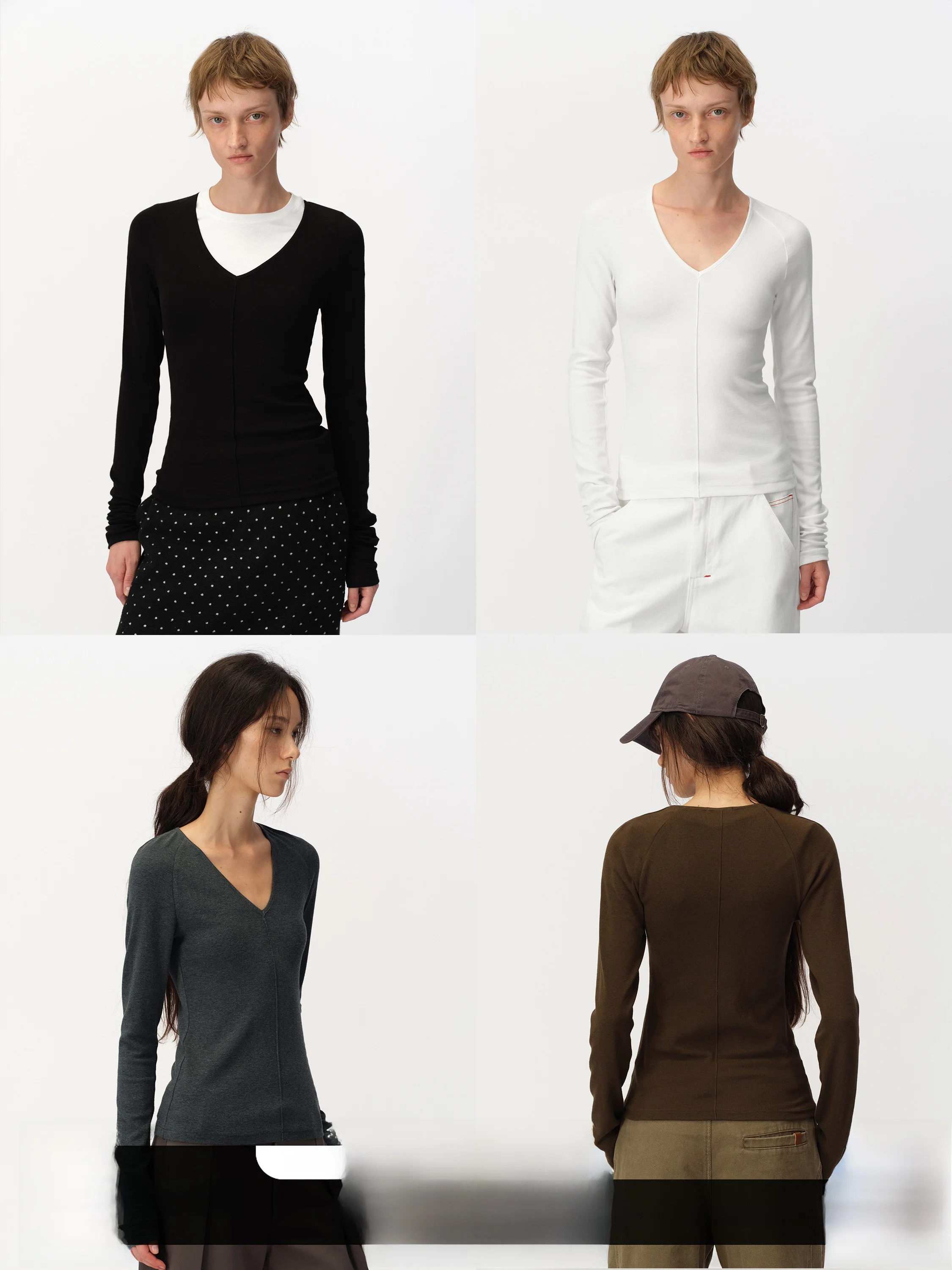 

Slim Fit V-Ne Long Sve T-irt Women's Inner Wear Crew Ne Base irt SMIIILE Autumn Winter High-End Feeling Top