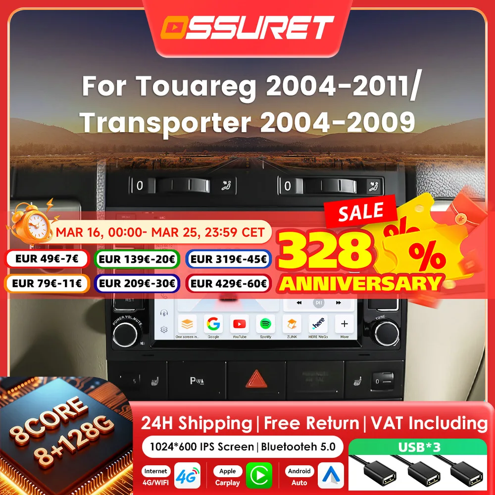 7 "2DIN Android Auto radio Für Volkswagen VW Touareg T5 Multivan Transporter 2004-2009 Autoradio 4G Wifi Carpay multimedia-player